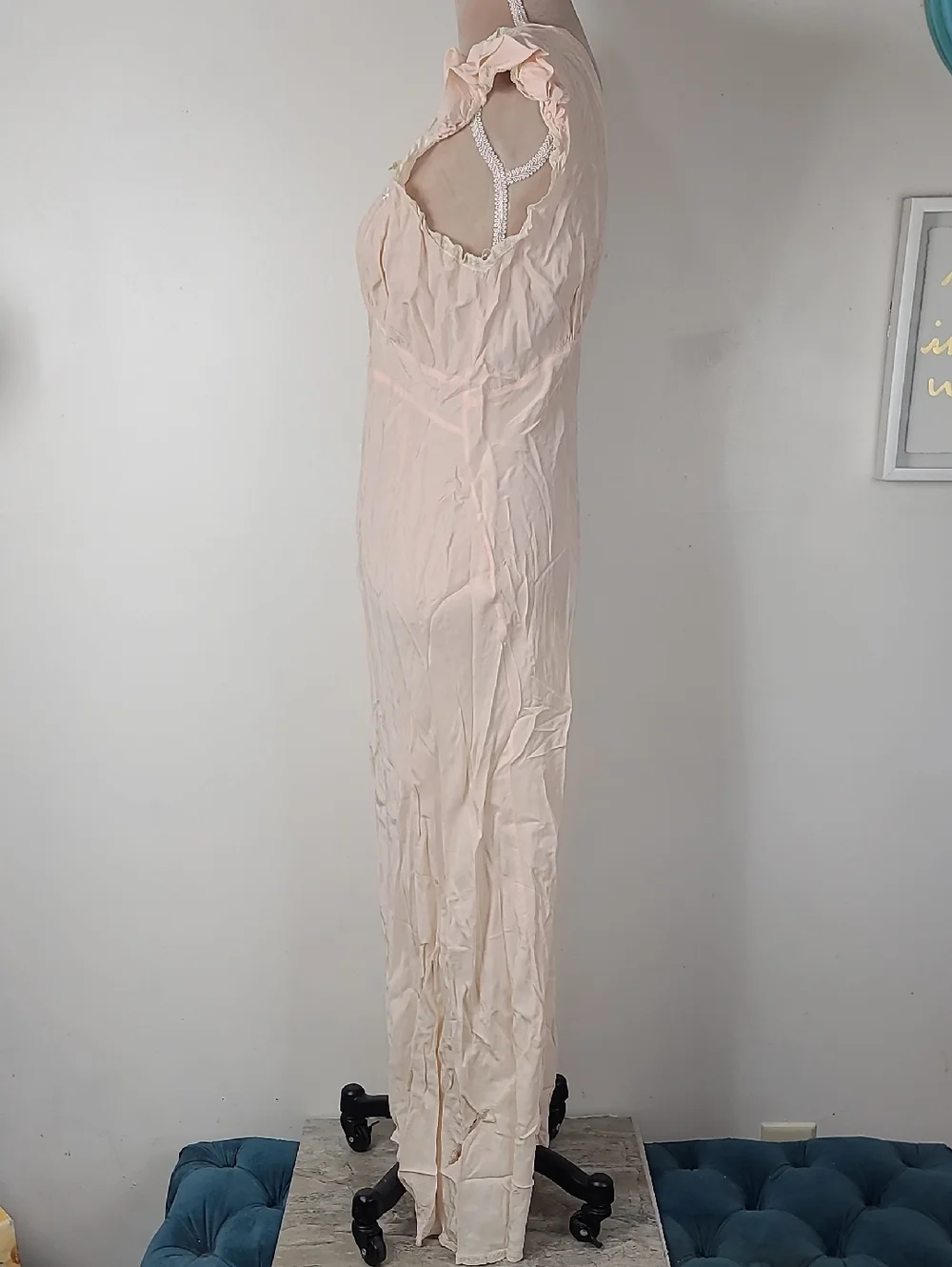 Vtg Eastern Isles 1940s Pale Pink Old Hollywood Glamour Full Lengh Nightgown 36 - Picture 5 of 16